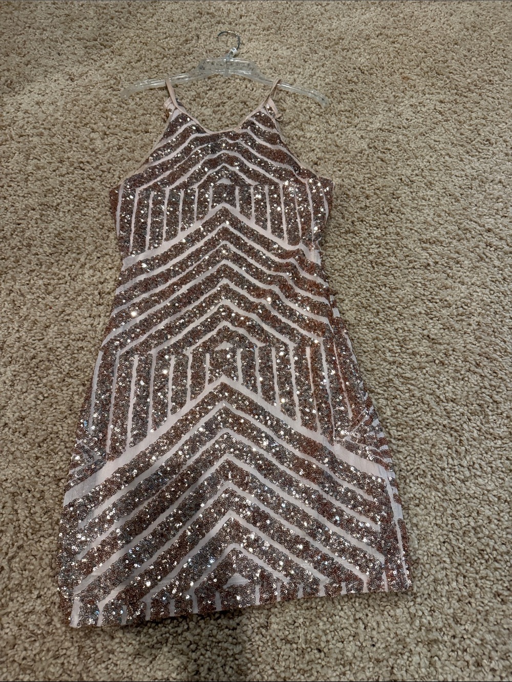 Sequin Chevron Sheath Dress - Blush Pink